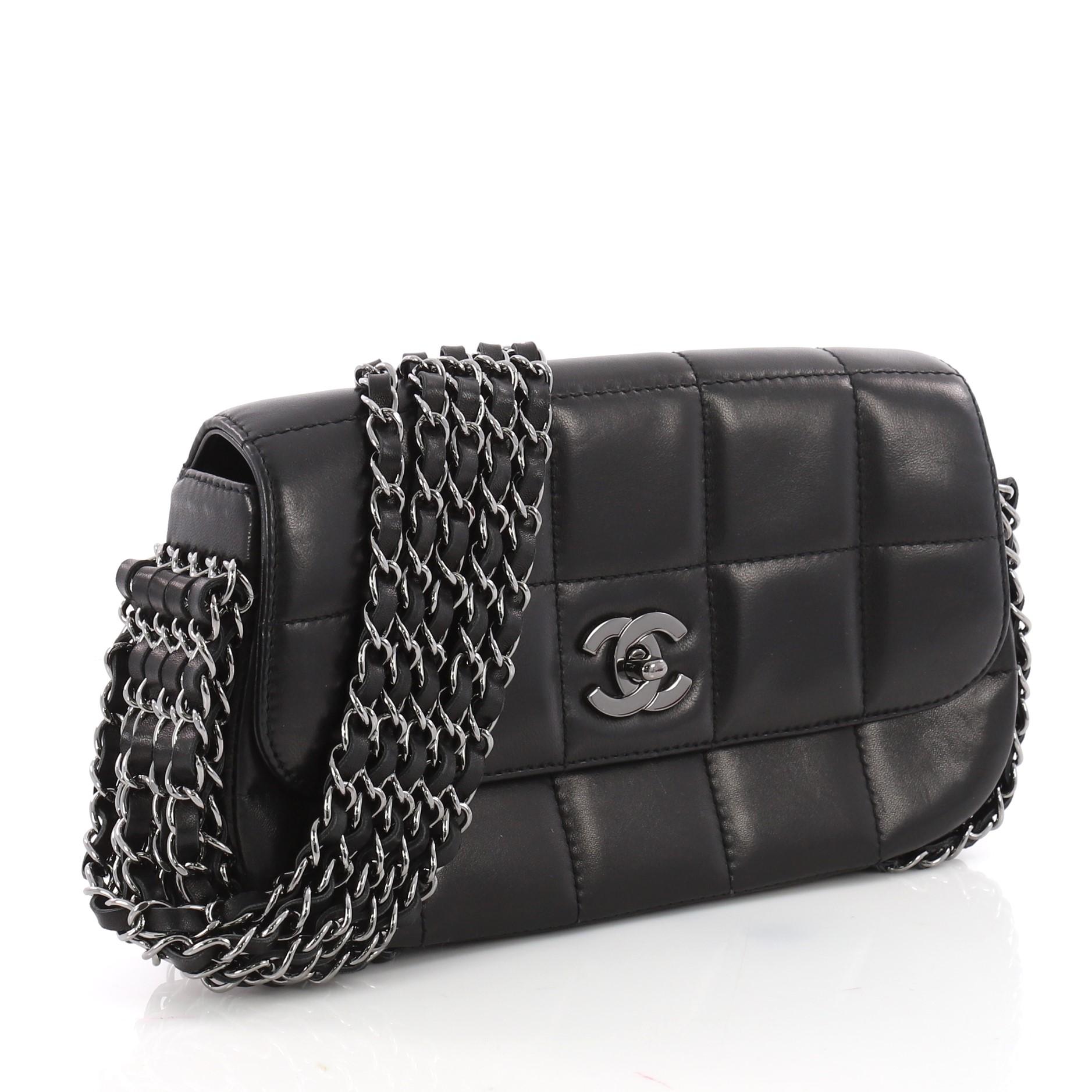 Black Chanel Multichain Chocolate Bar Flap Bag Quilted Leather Medium