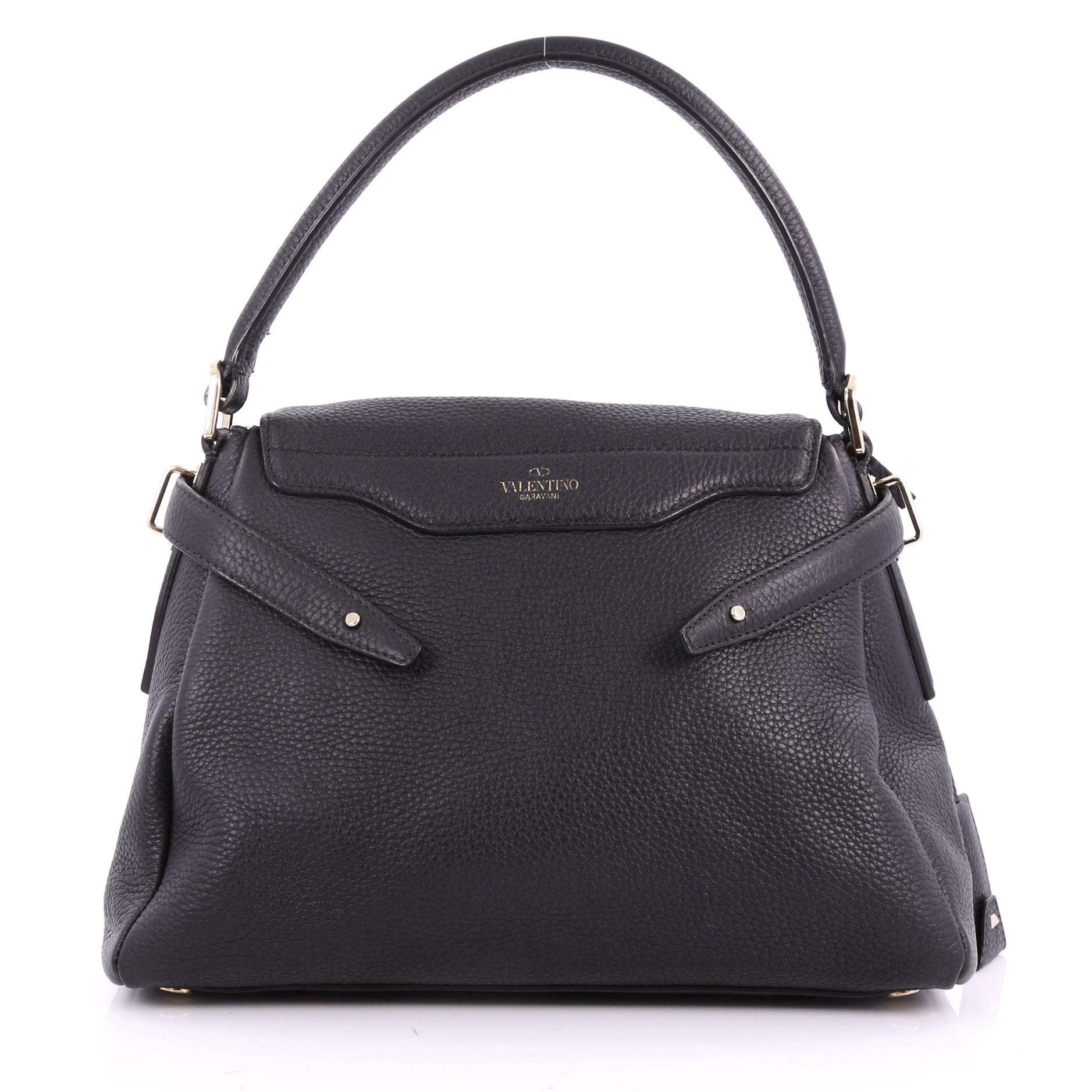 Black Valentino Twiny Convertible Top Handle Bag Leather Medium
