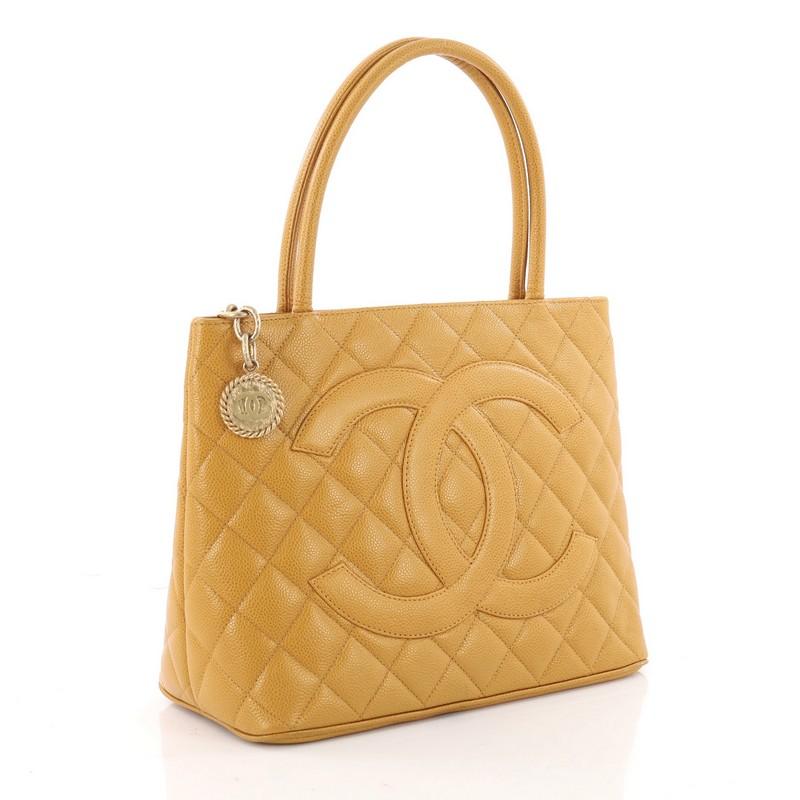Orange Chanel Medallion Tote Quilted Caviar 