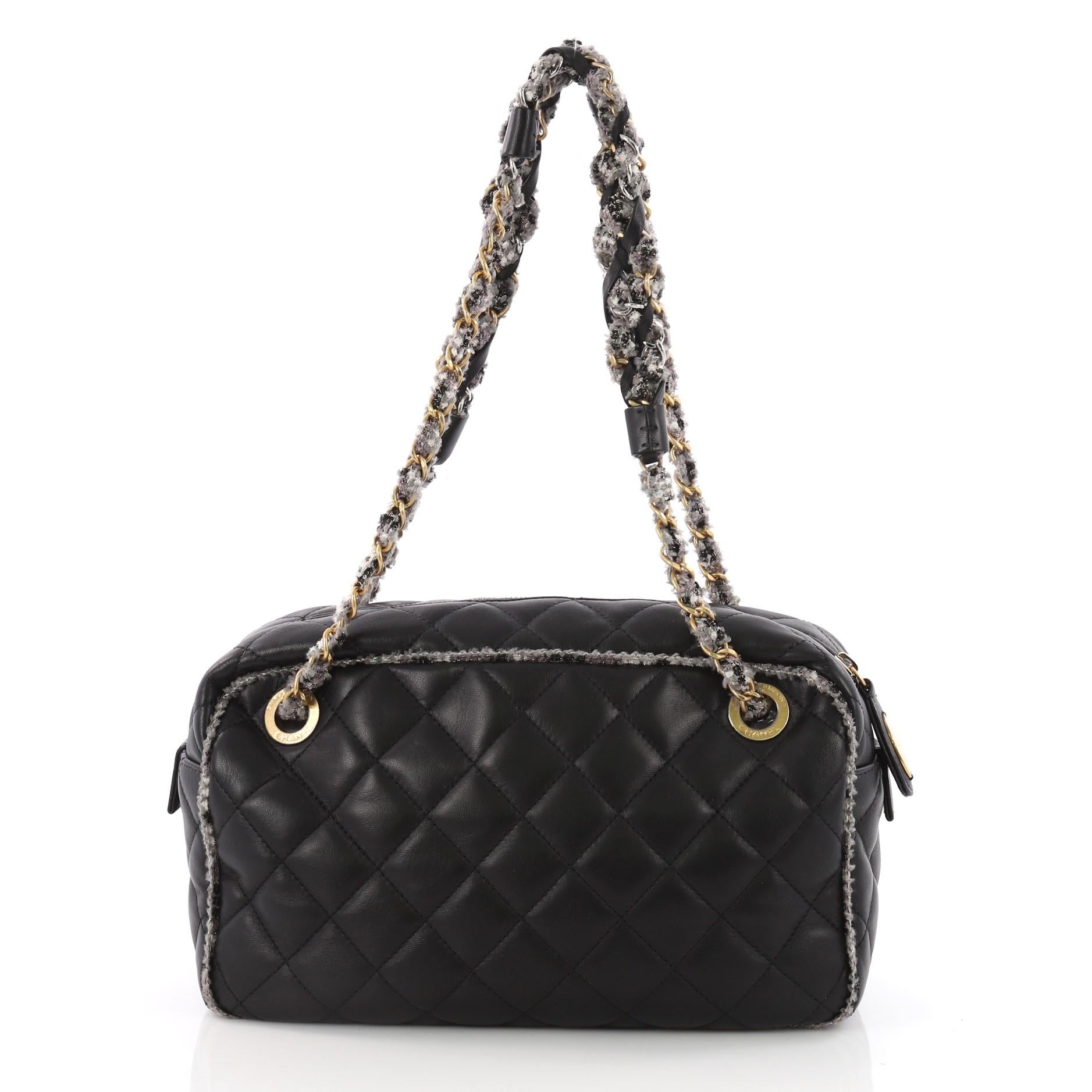 Black Chanel Tweed Chain Camera Bag Quilted Lambskin and Tweed Small 