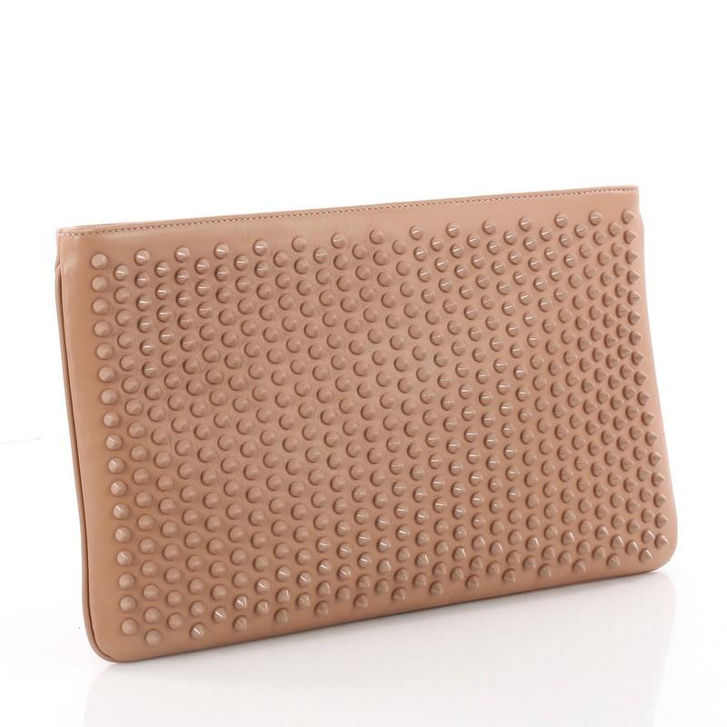 Brown Christian Louboutin Loubiposh Clutch Spiked Leather 