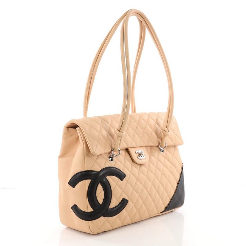 Beige Chanel Cambon Flap Tote Quilted Leather Large