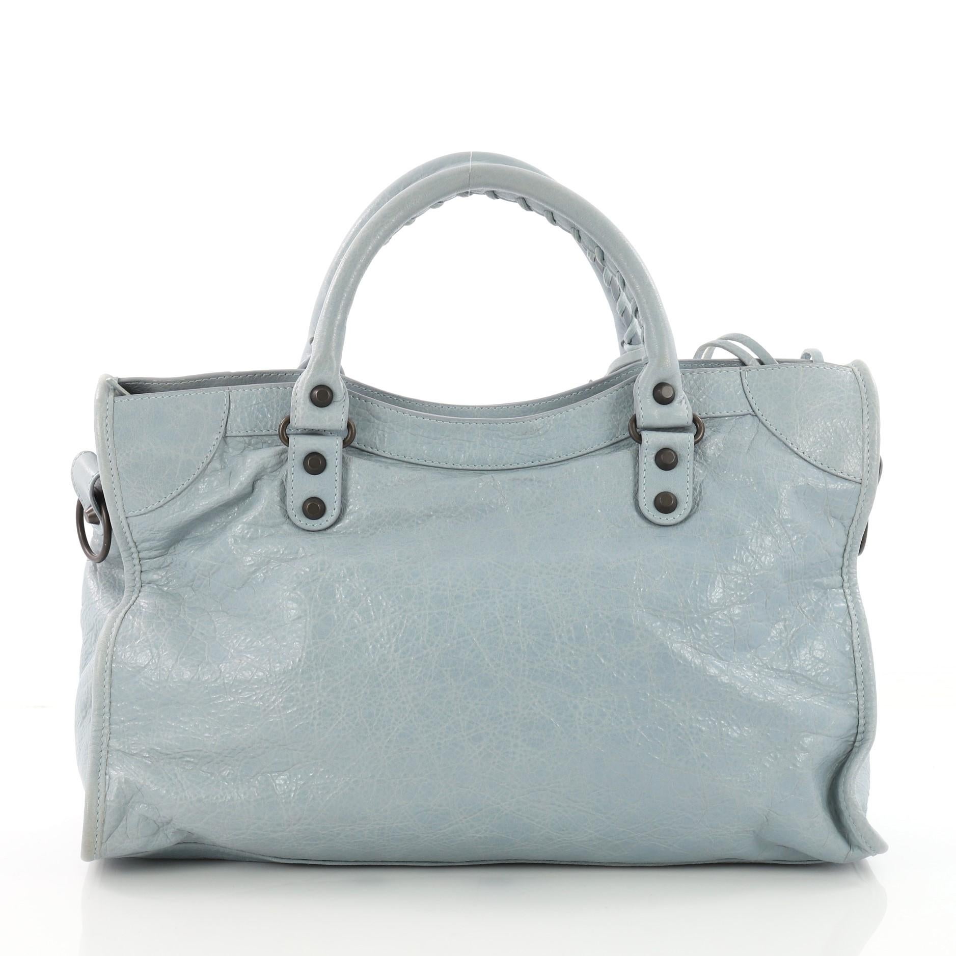 Gray Balenciaga City Classic Studs Handbag Leather Medium