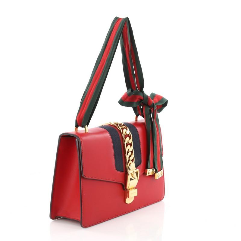 Red Gucci Sylvie Shoulder Bag Leather Small