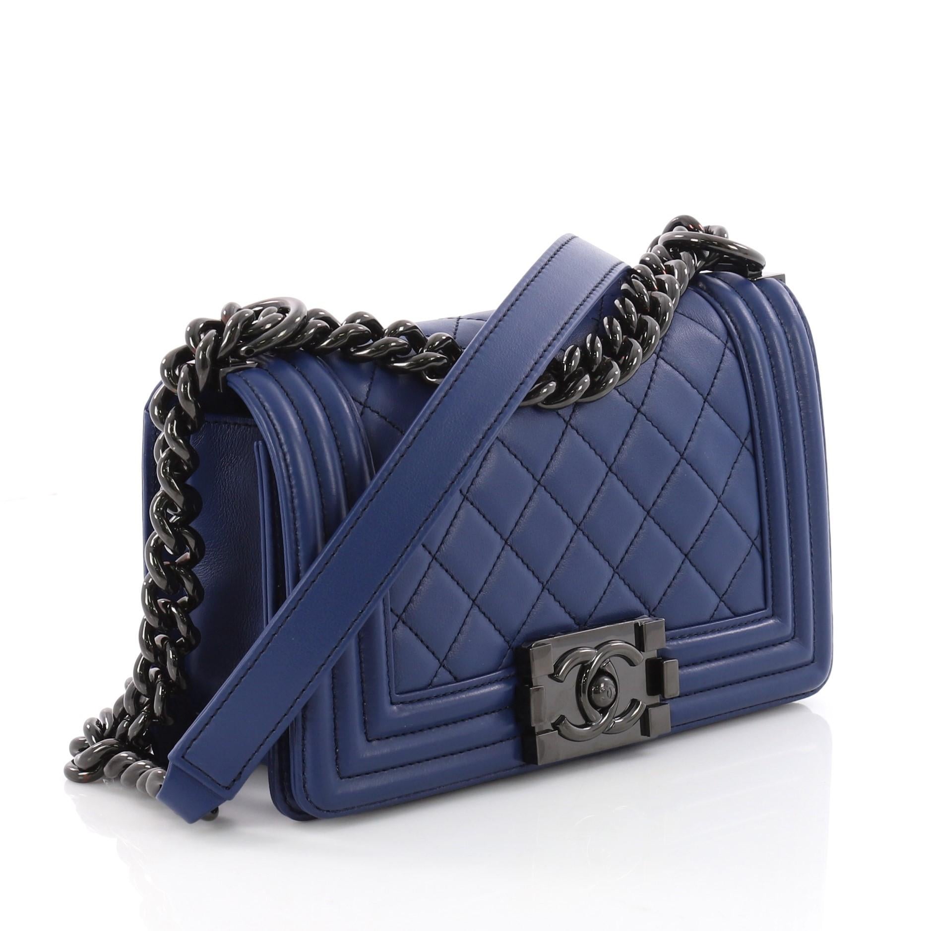 Purple Chanel Boy Flap Bag Quilted Lambskin Small