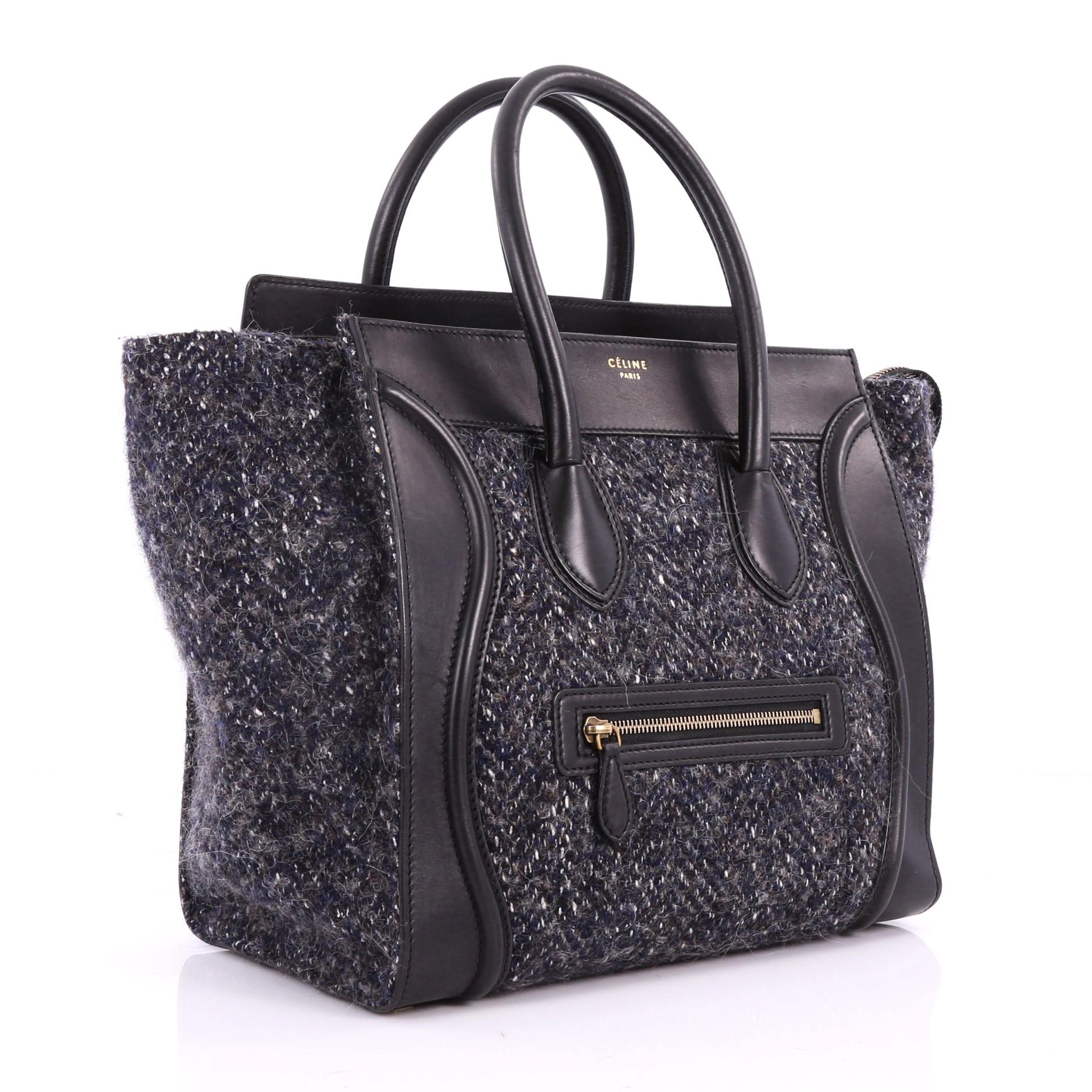Black Celine Luggage Handbag Tweed Mini 