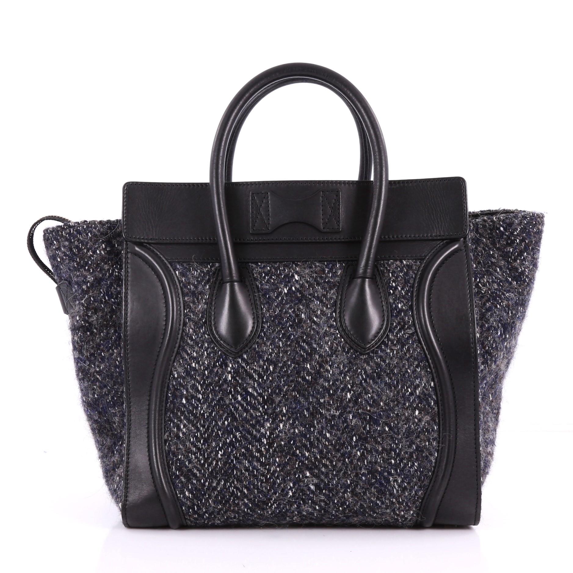 Celine Luggage Handbag Tweed Mini  In Good Condition In NY, NY