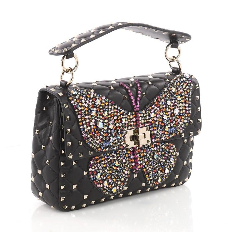 Valentino Rockstud Spike Flap Bag Crystal Embellished Quilted Leather Medium In Good Condition In NY, NY
