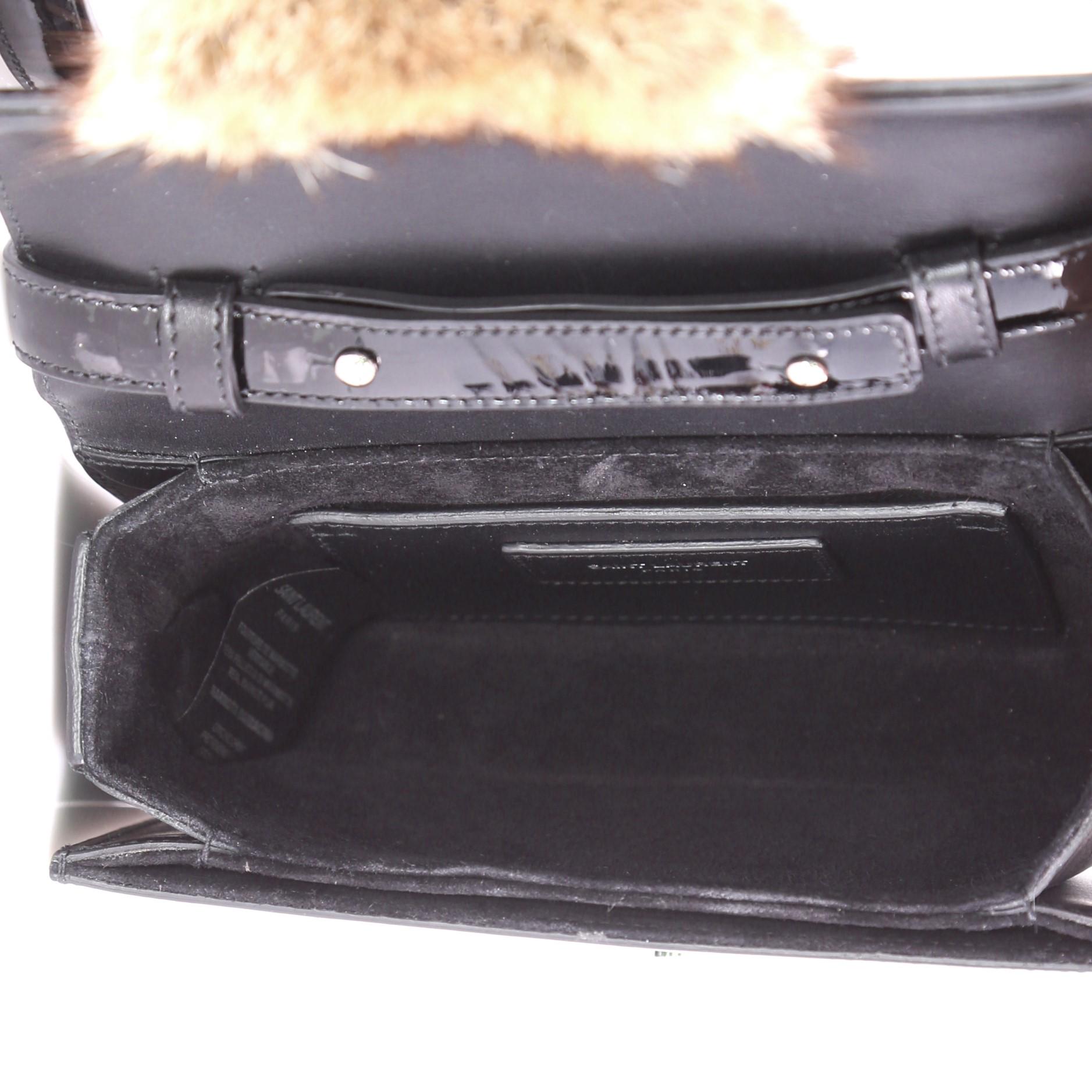 Black Saint Laurent Lulu Bunny Shoulder Bag Patent with Fur Small 