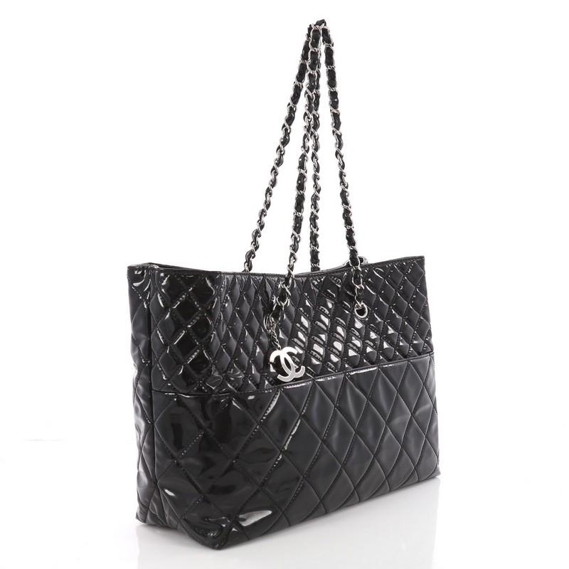 Black Chanel In The Business Tote Quilted Patent Vinyl Large