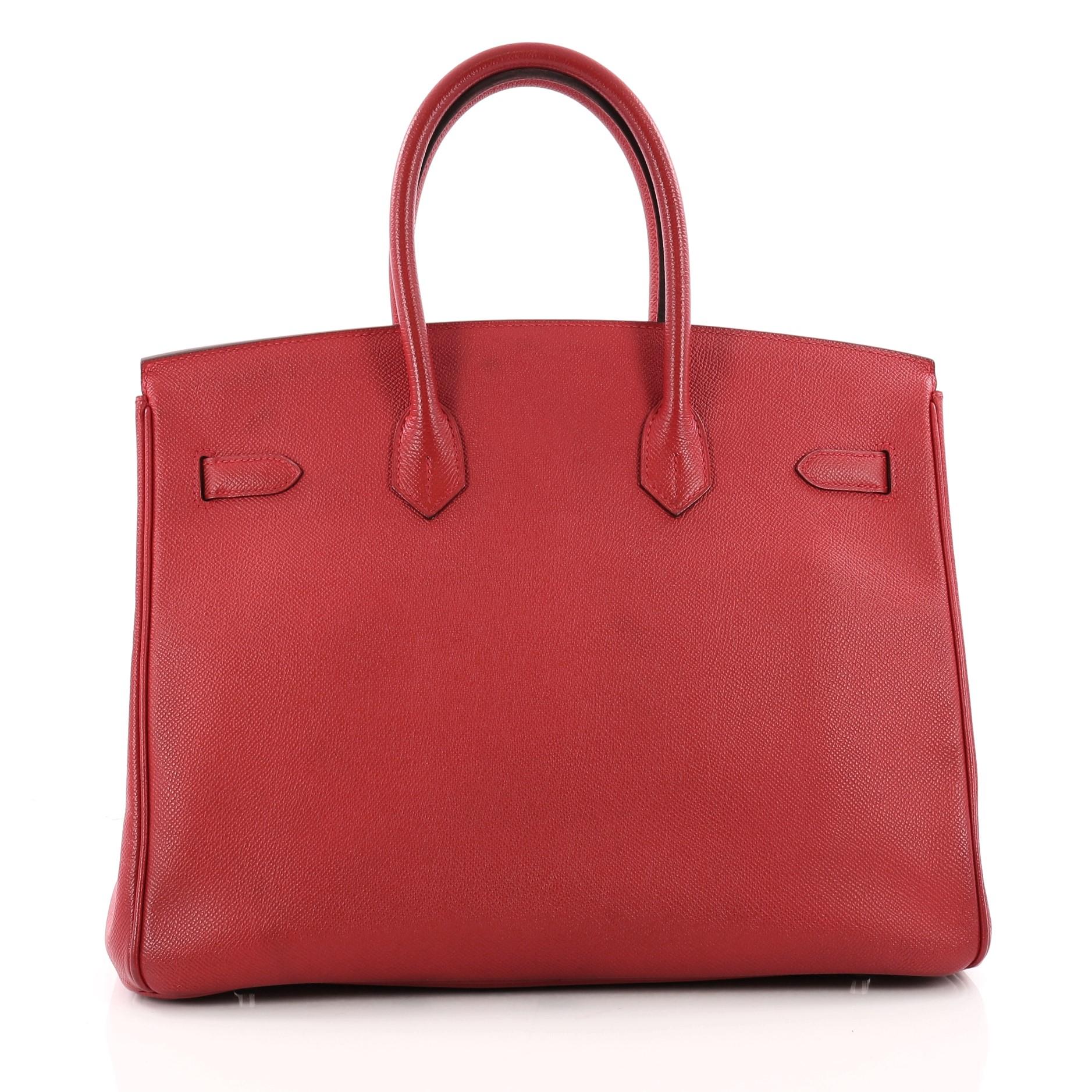 Hermes Birkin Handbag Rouge Casaque Epsom with Palladium Hardware 35 In Good Condition In NY, NY