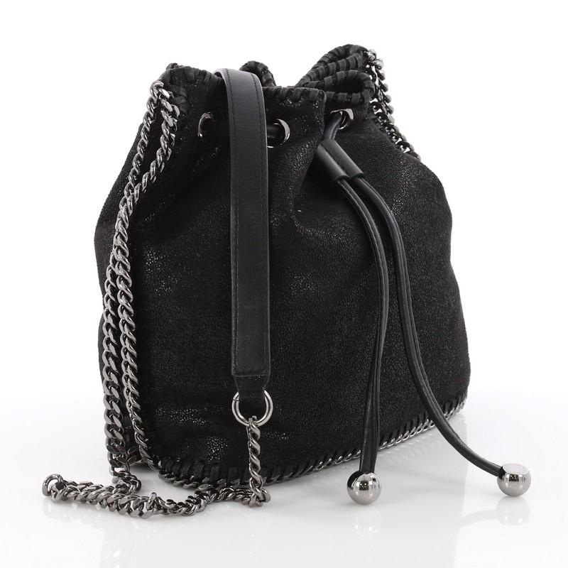 Black Stella McCartney Falabella Drawstring Bucket Bag Shaggy Deer Small