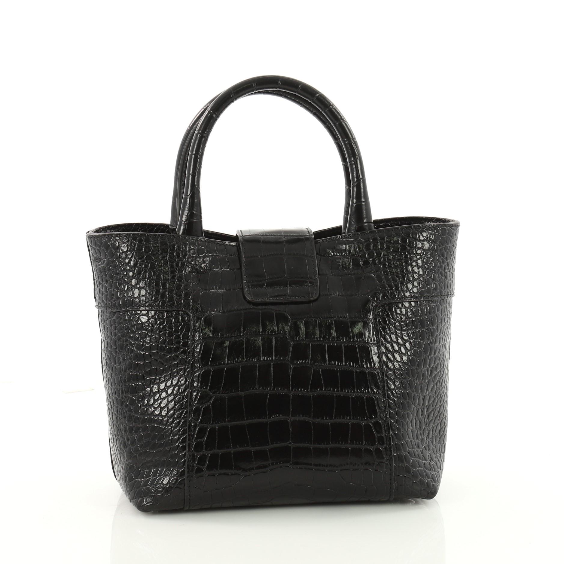 Tod's Double T Tote Crocodile Embossed Leather Mini In Good Condition In NY, NY