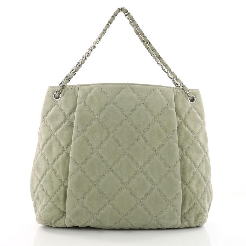 Chanel Double Stitch Hamptons Shoulder Bag Quilted Nubuck Large In Good Condition In NY, NY