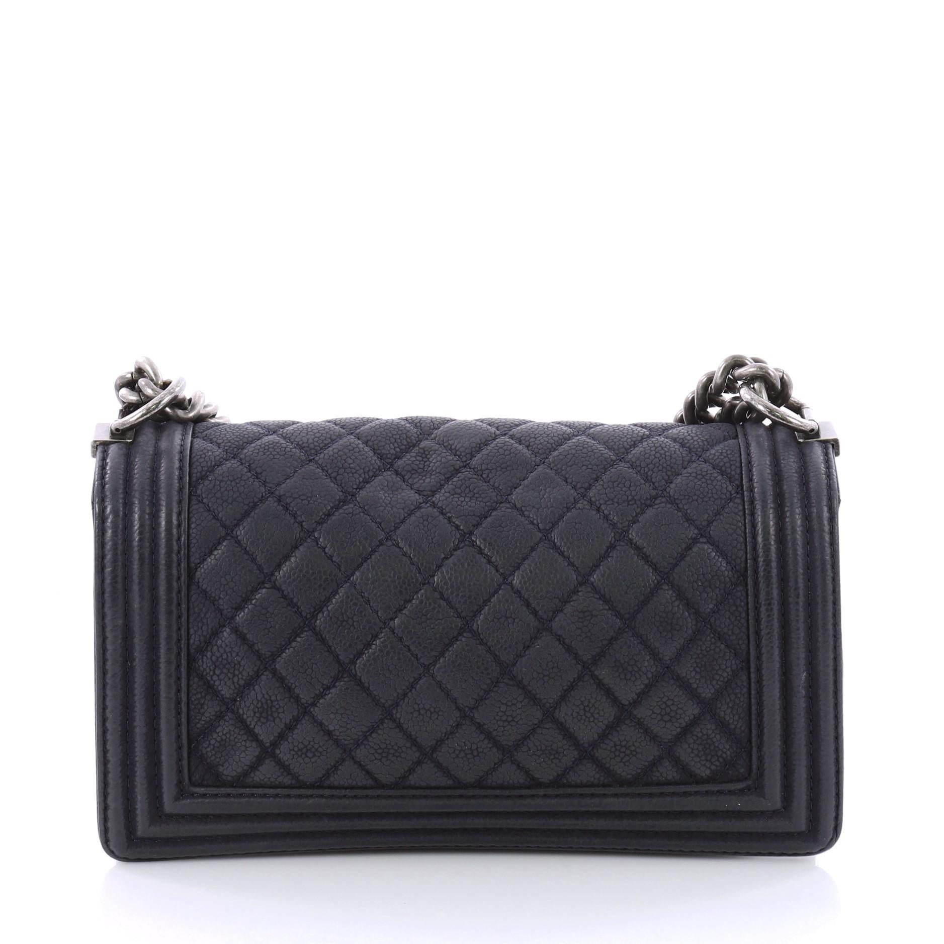 Chanel Boy Flap Bag Quilted Caviar Old Medium In Good Condition In NY, NY