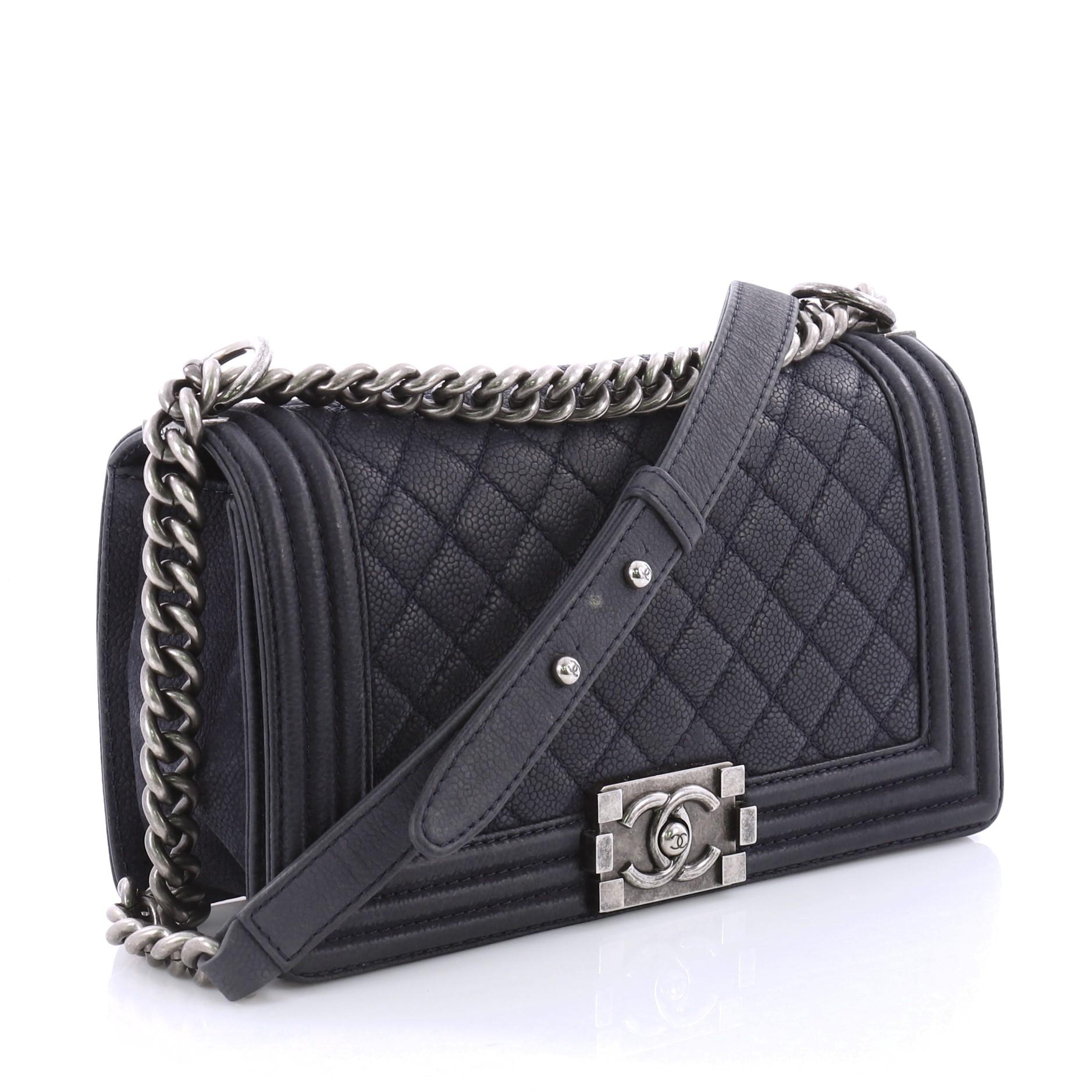 Black Chanel Boy Flap Bag Quilted Caviar Old Medium