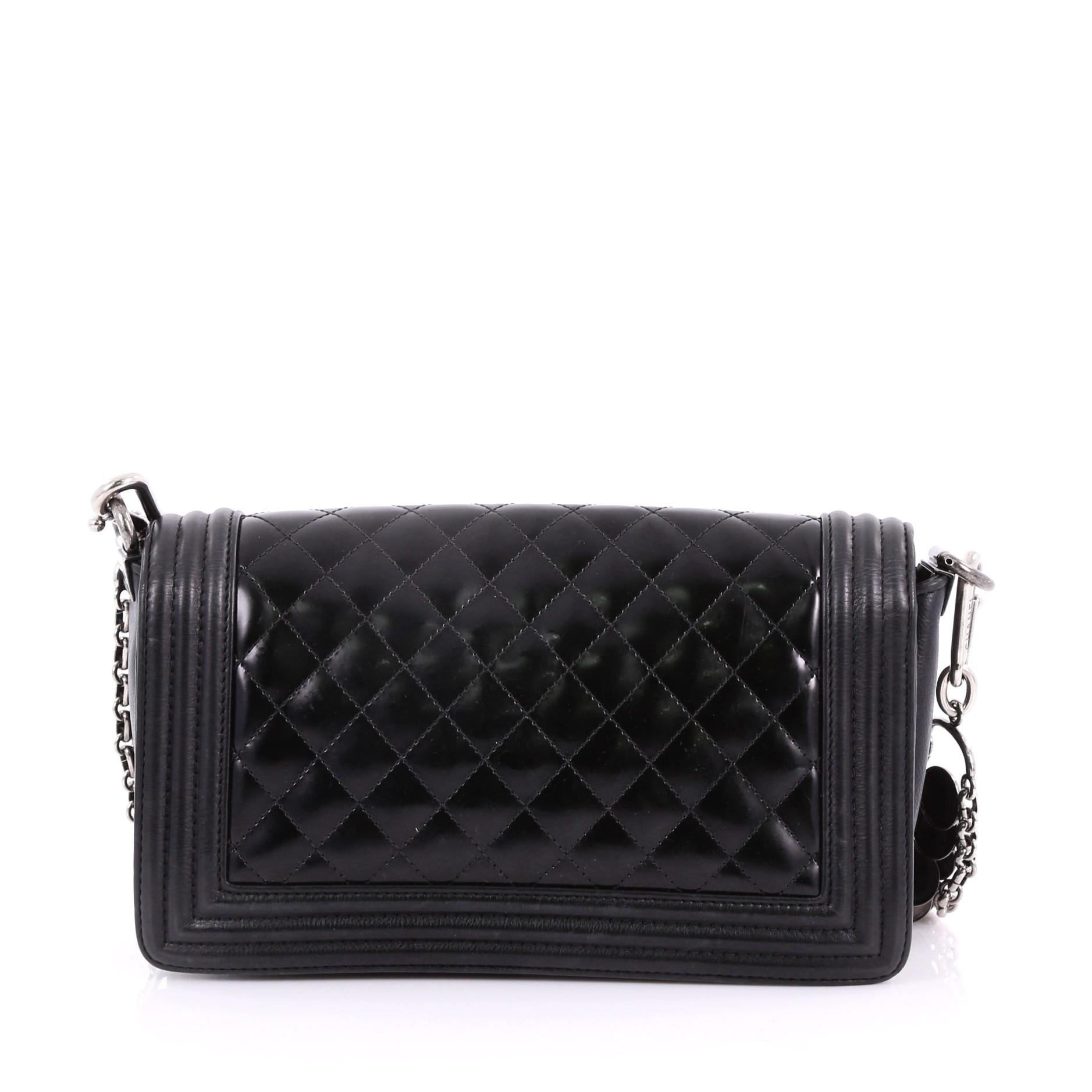 Black Chanel Medallion Boy Flap Bag Quilted Glazed Calfskin with Leather Old Medium