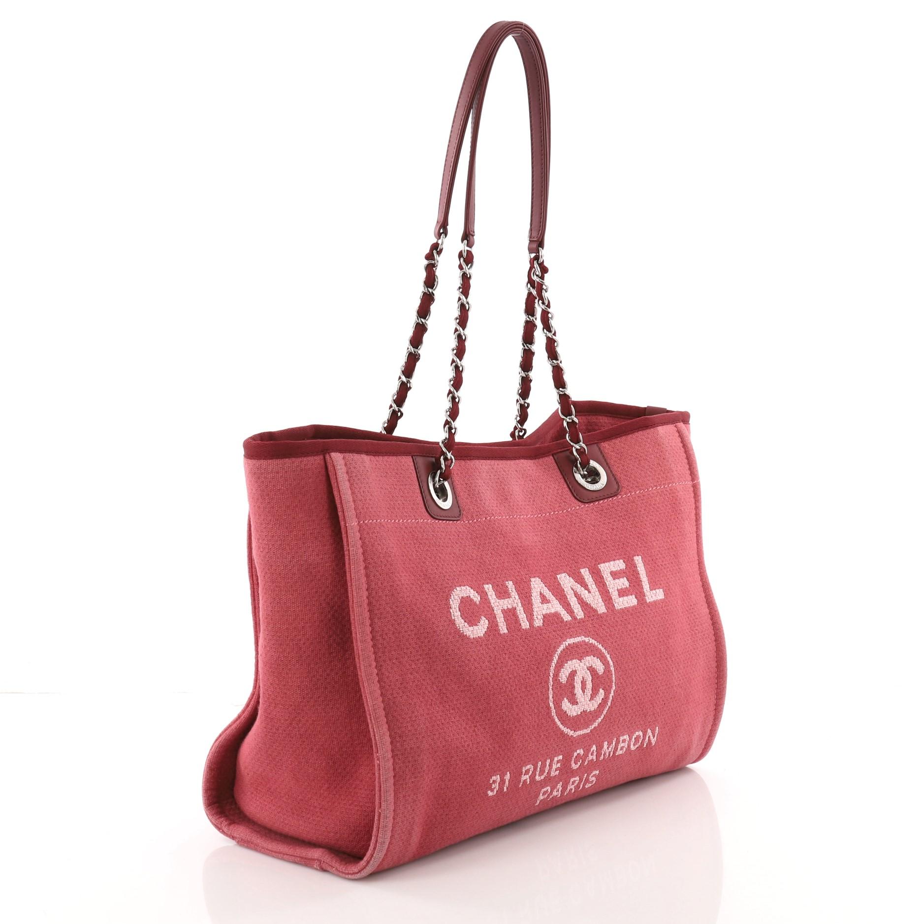 Pink Chanel Deauville Chain Tote Canvas Small