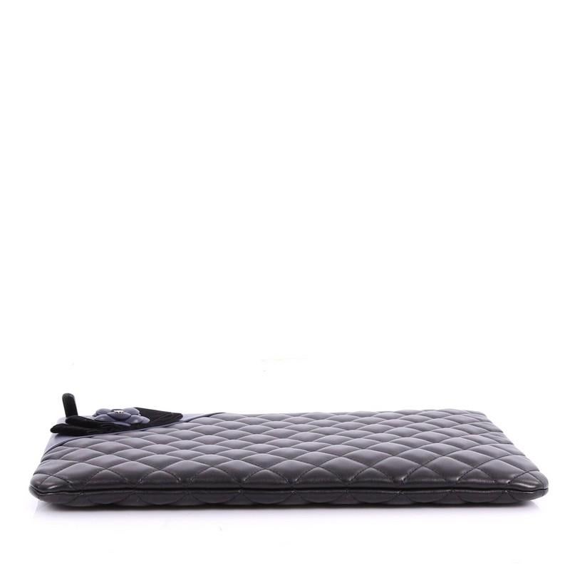 Women's or Men's Chanel Camellia O Case Clutch Quilted Lambskin Large