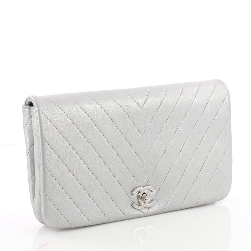 Gray Chanel CC Flap Clutch Chevron Calfskin Medium