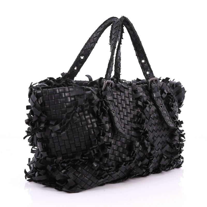 Black Bottega Veneta Lido Patchwork Tote Fringe Intrecciato Nappa Large