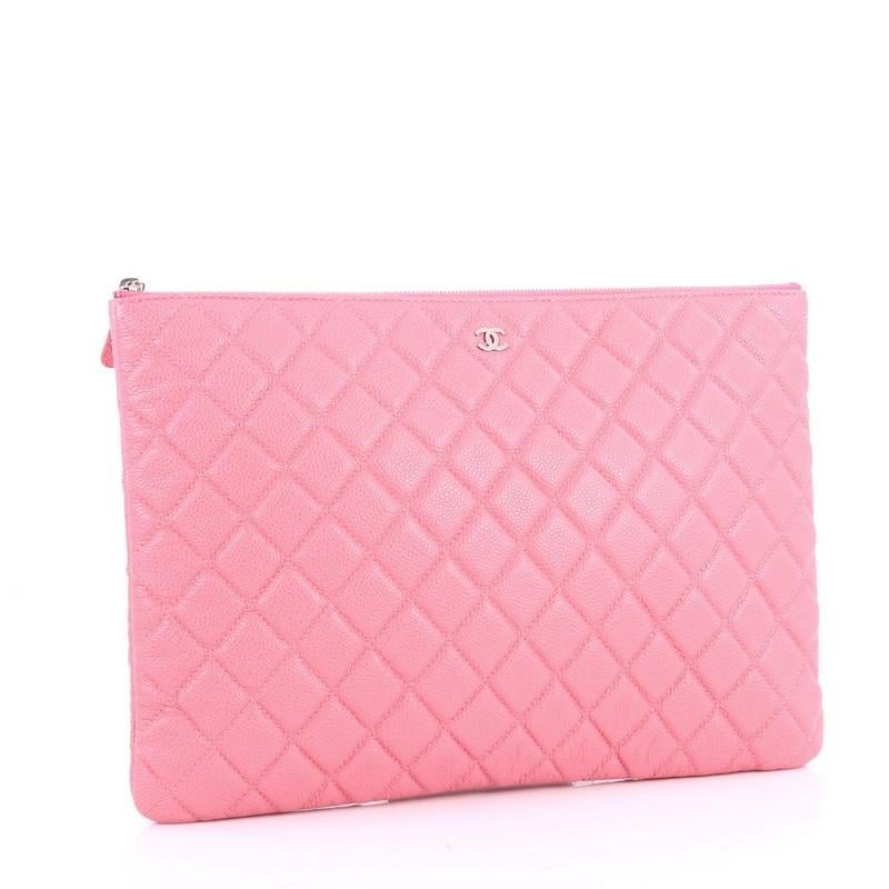 Pink Chanel O Case Clutch Quilted Caviar Large