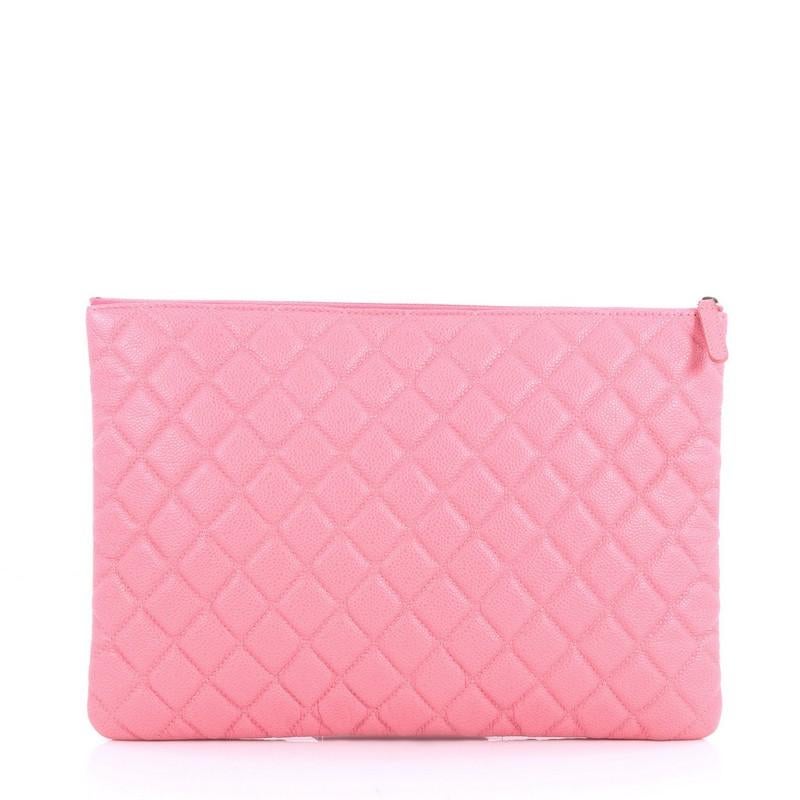 Chanel O Case Clutch Quilted Caviar Large In Good Condition In NY, NY