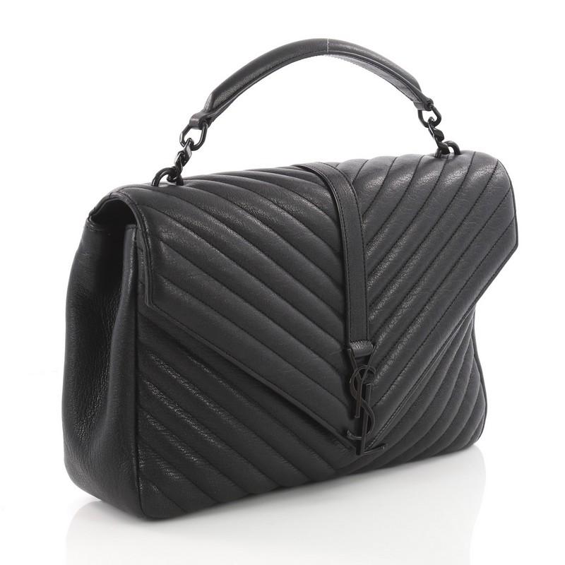 Black Saint Laurent Classic Monogram College Bag Matelasse Chevron Leather Large
