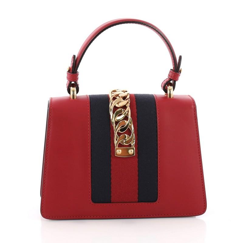 Red Gucci Sylvie Top Handle Bag Leather Mini