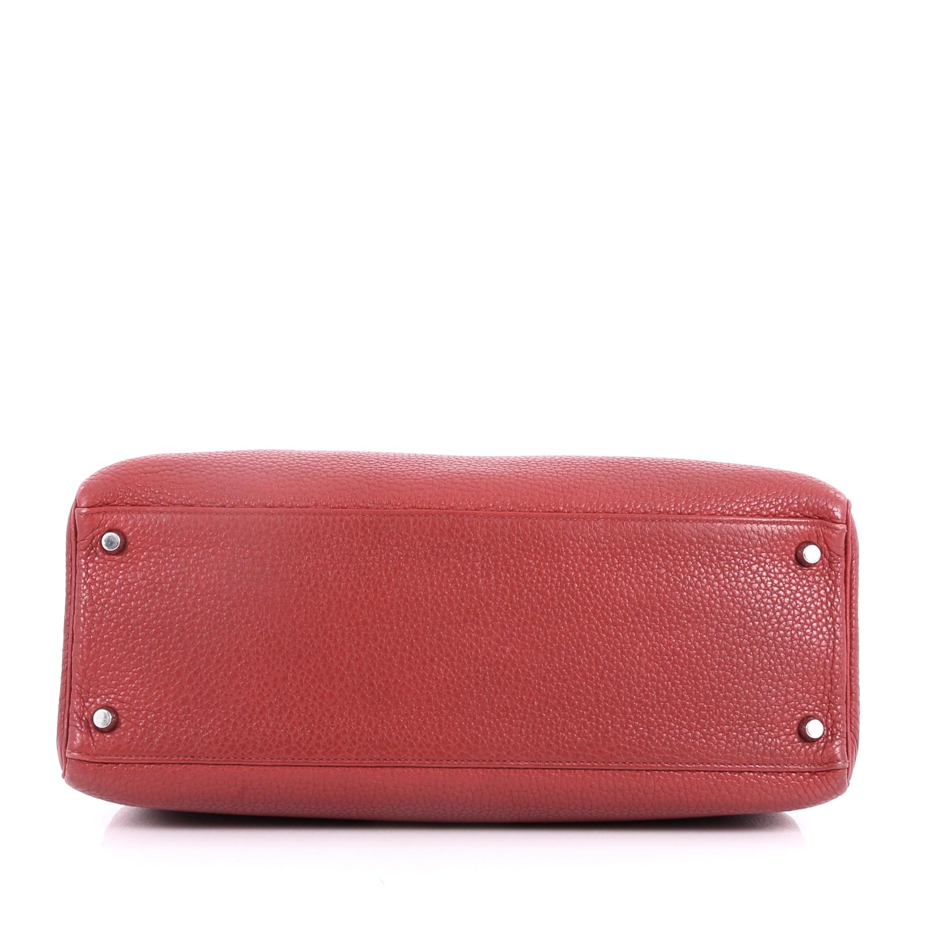 Women's or Men's Hermes Kelly Handbag Rouge Garance Clemence with Palladium Hardware 35