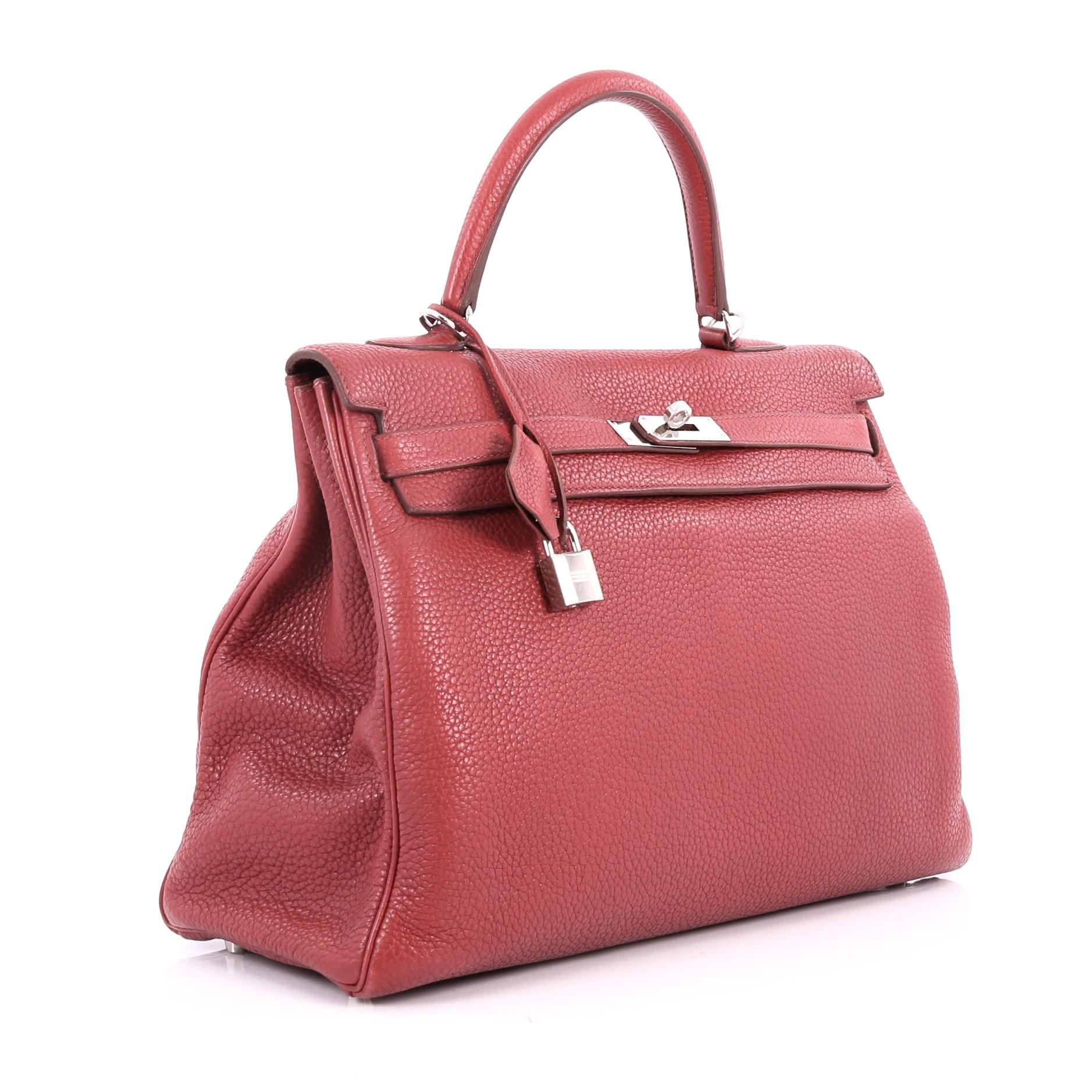 Pink Hermes Kelly Handbag Rouge Garance Clemence with Palladium Hardware 35