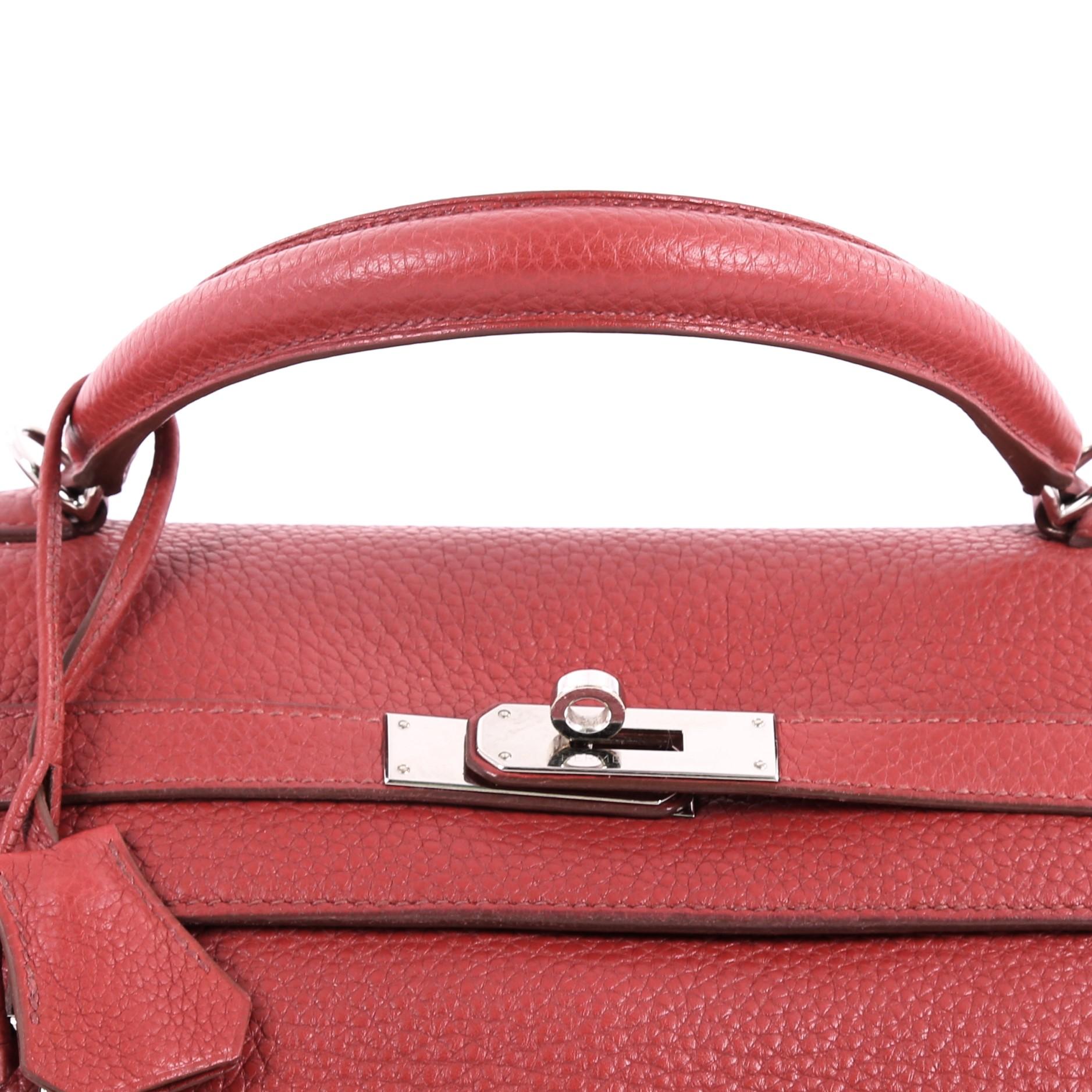 Hermes Kelly Handbag Rouge Garance Clemence with Palladium Hardware 35 3