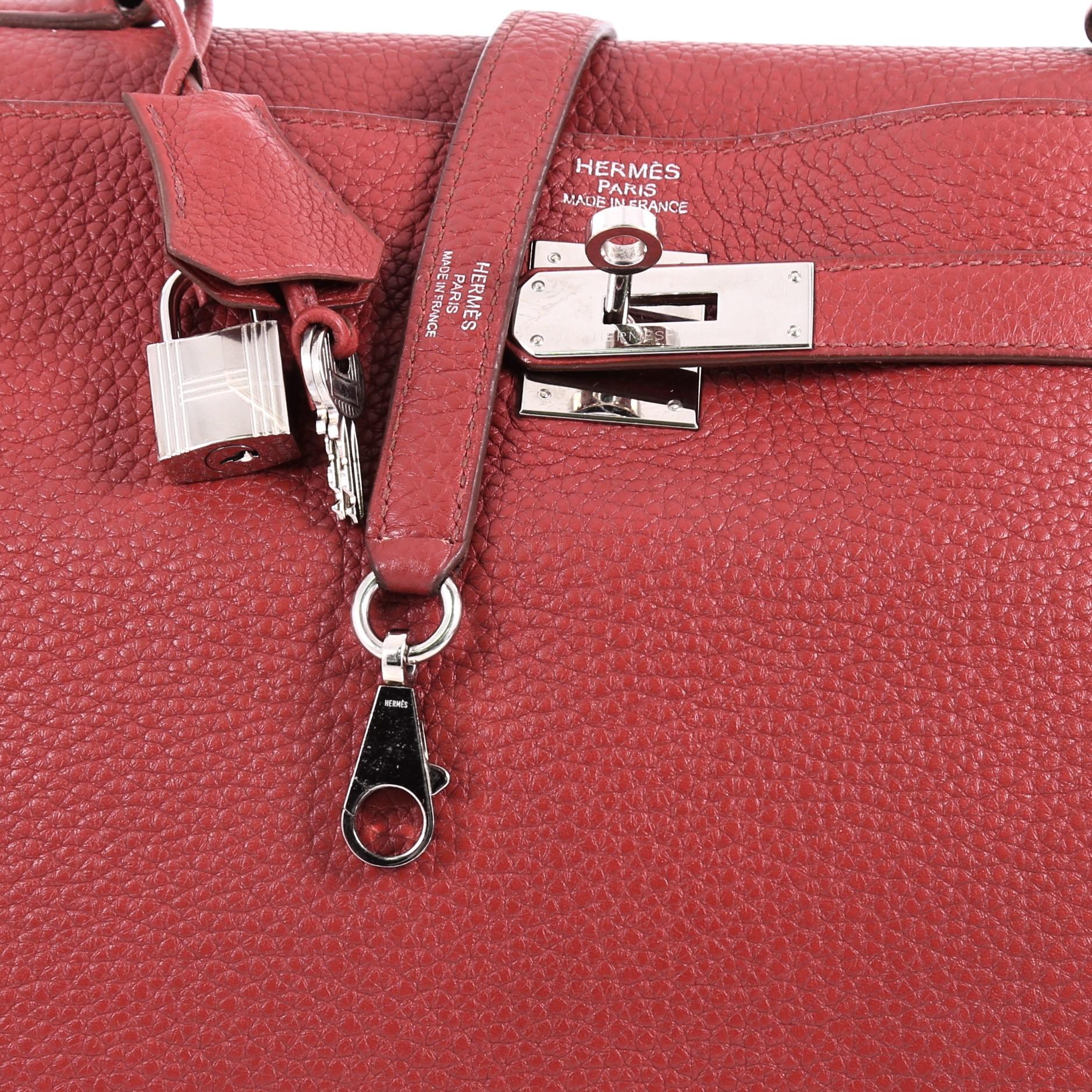 Hermes Kelly Handbag Rouge Garance Clemence with Palladium Hardware 35 5
