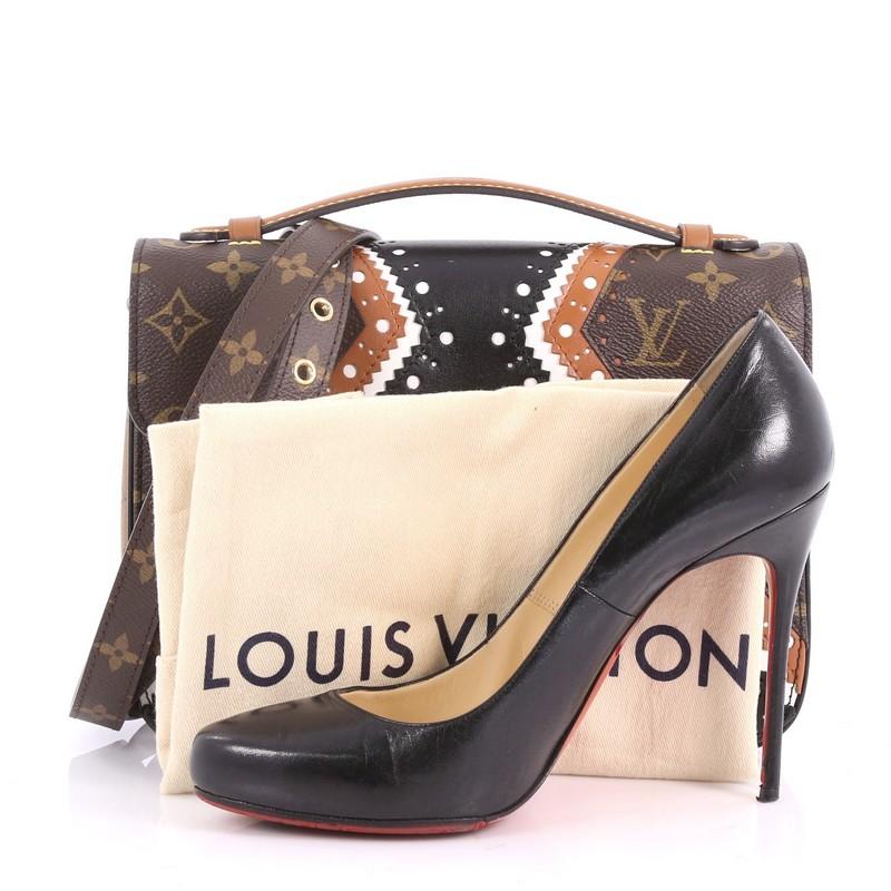 This authentic Louis Vuitton Pochette Metis Limited Edition Brogue Reverse Monogram Canvas and Leather is a modern iconic piece. Crafted in brown reverse monogram canvas and brogue leather trims, this stunning bag features a flat leather top handle,