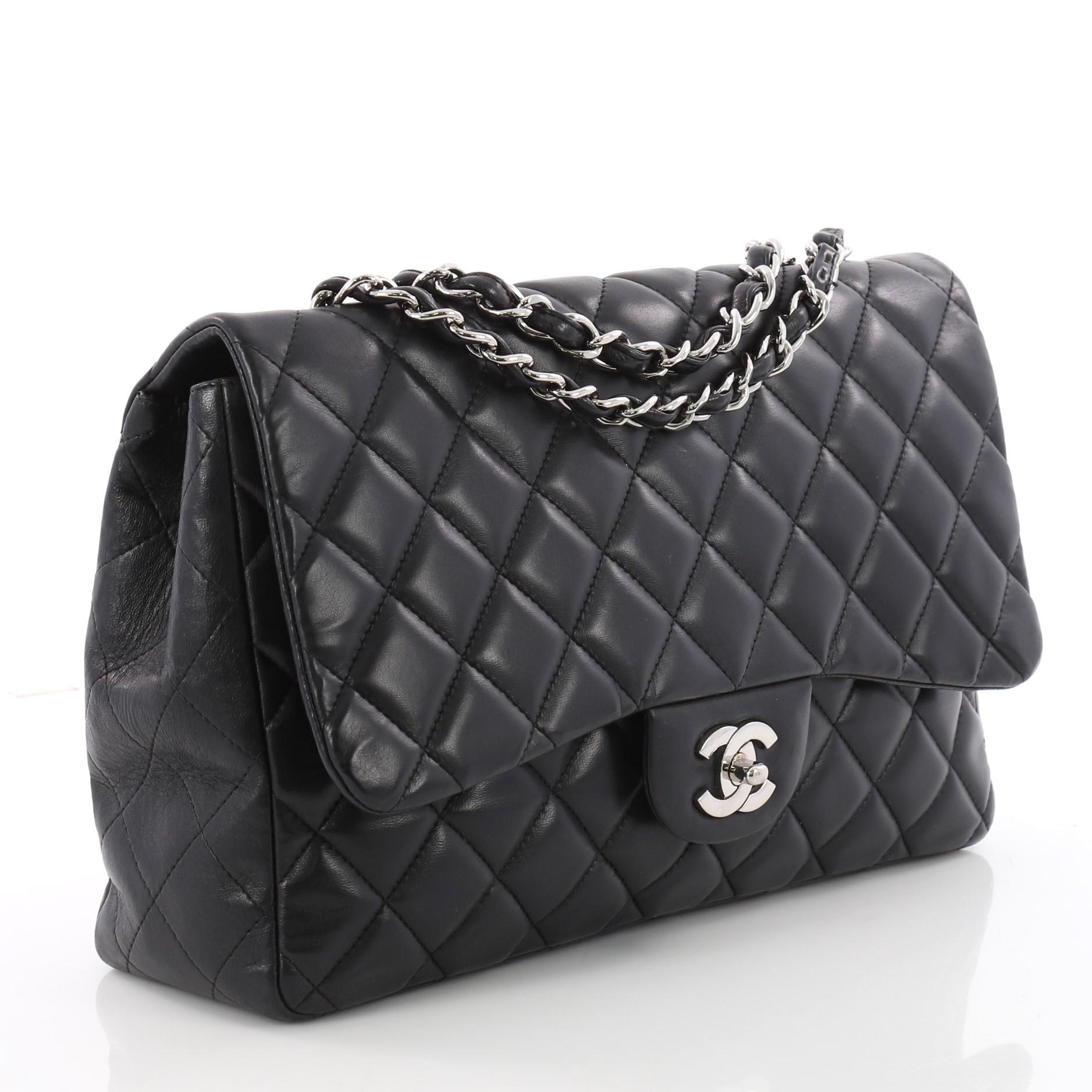 Black Chanel Classic Single Flap Bag Quilted Lambskin Jumbo