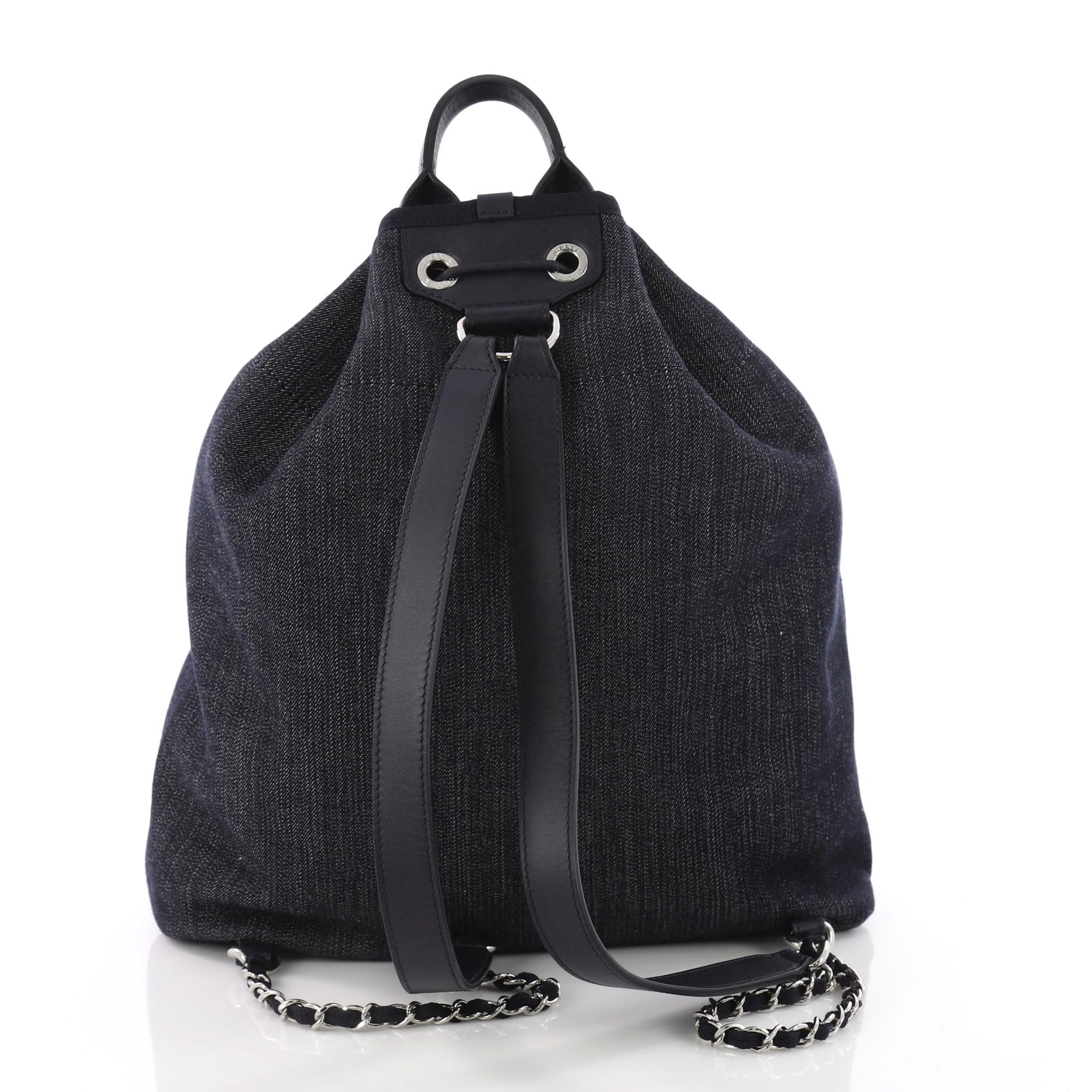 Black Chanel Deauville Backpack Denim Large