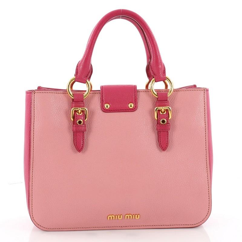  Miu Miu Madras Convertible Lock Tote Leather Small  In Good Condition In NY, NY