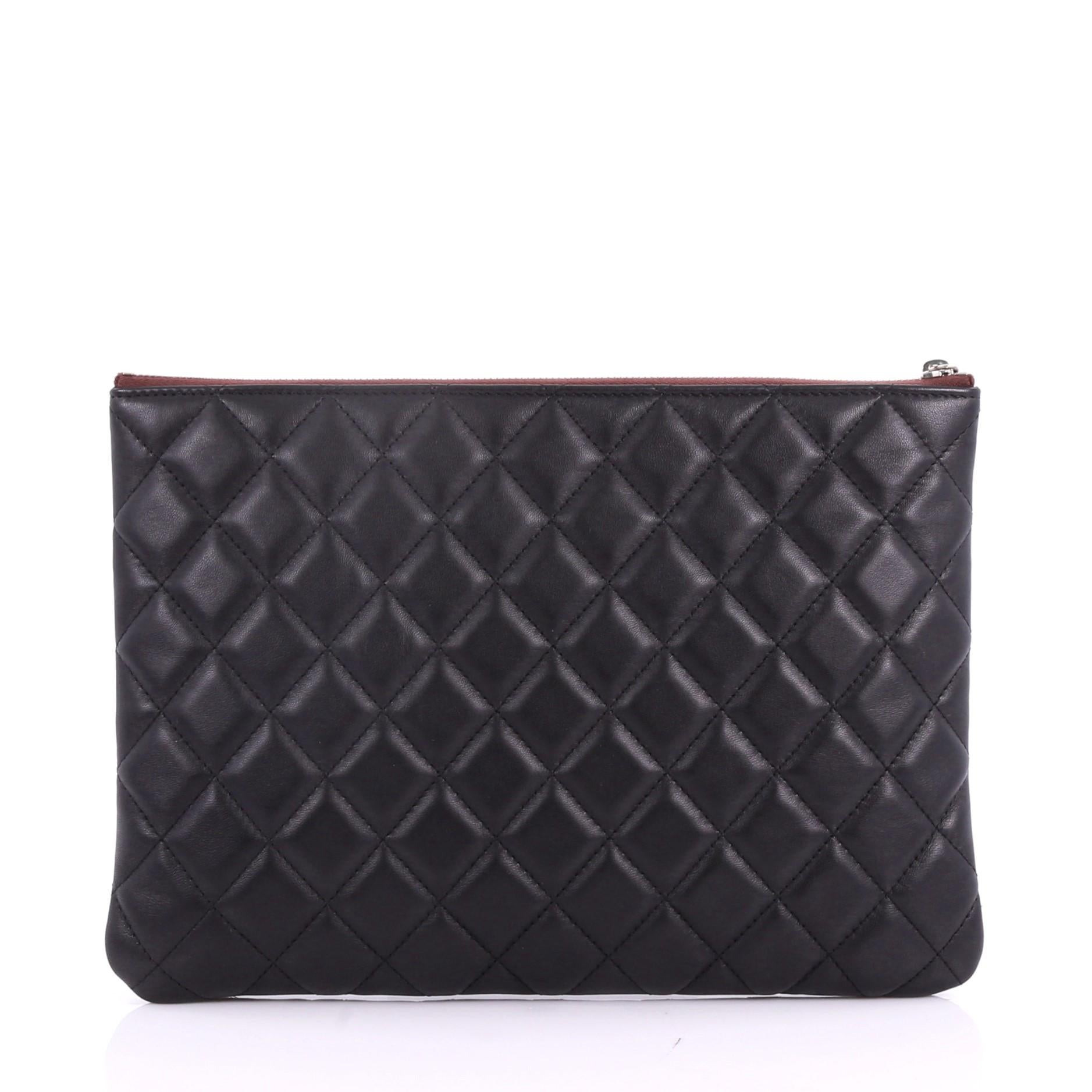Chanel O Case Clutch Quilted Lambskin Medium  In Excellent Condition In NY, NY