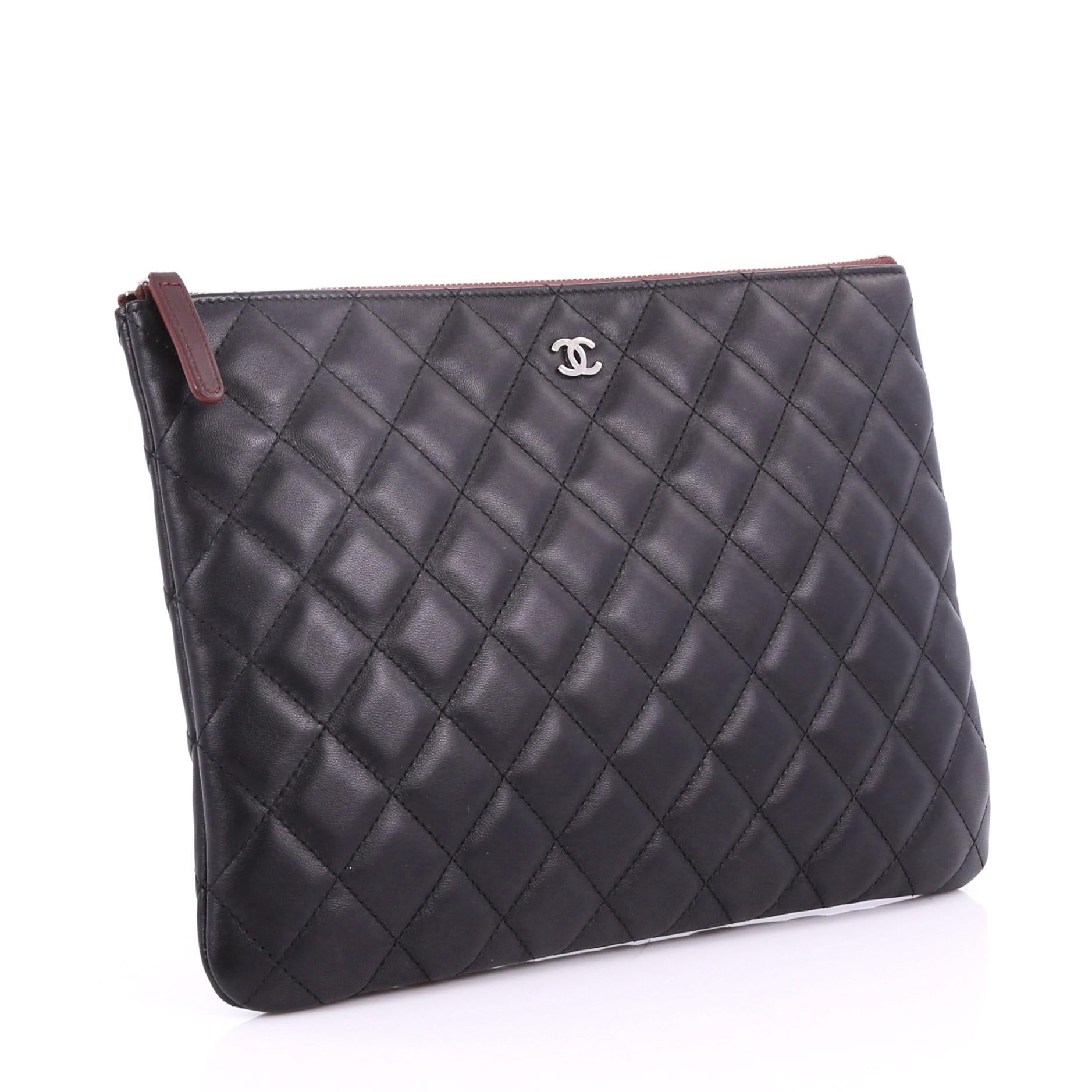 Black Chanel O Case Clutch Quilted Lambskin Medium 