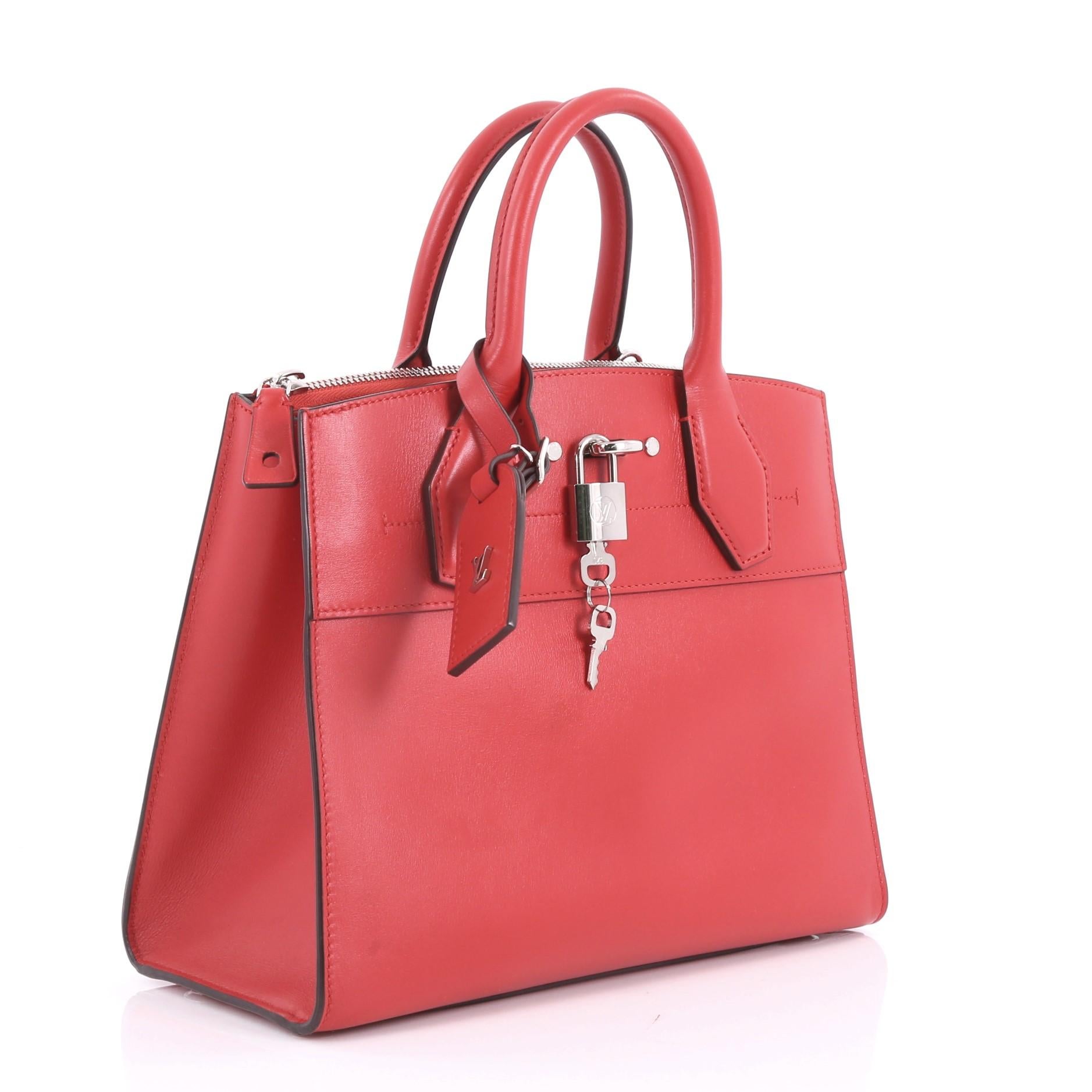 Orange Louis Vuitton City Steamer Handbag Leather PM
