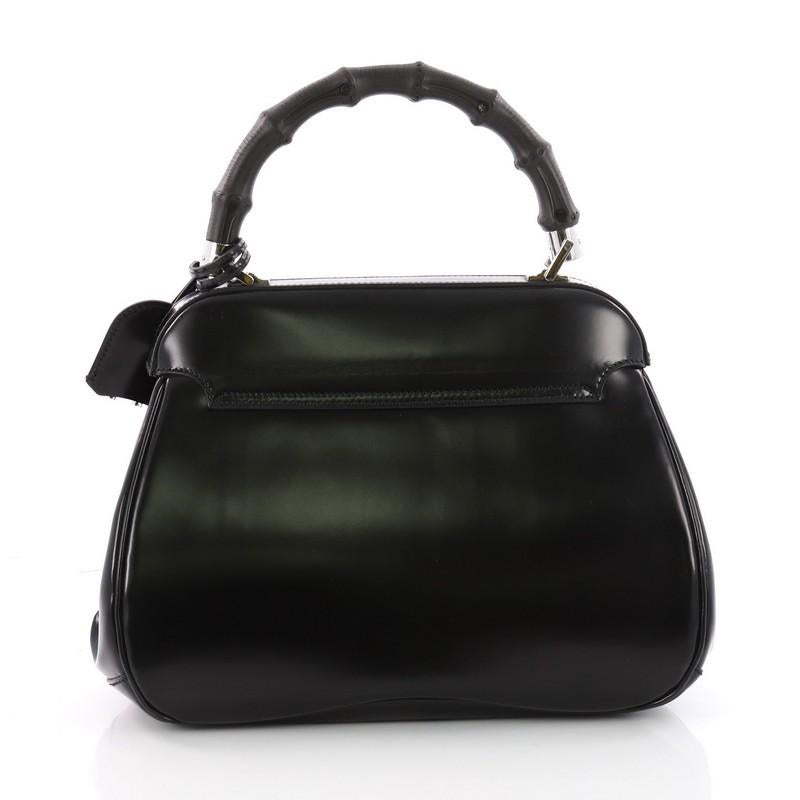 Black  Gucci Lady Lock Bamboo Top Handle Bag Leather Medium