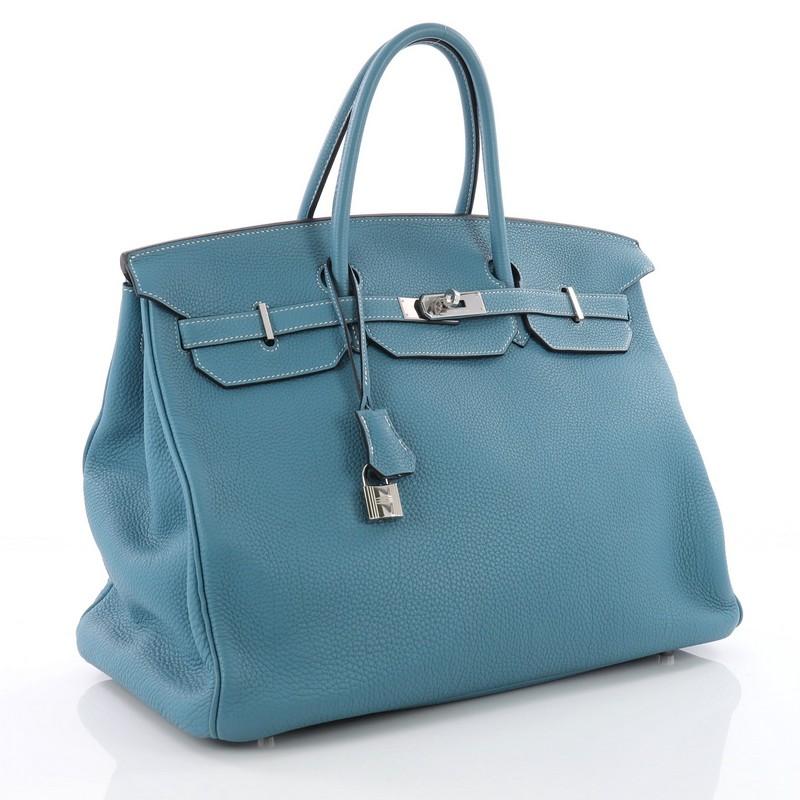 Hermes Birkin Handbag Blue Jean Togo with Palladium Hardware 40  In Good Condition In NY, NY