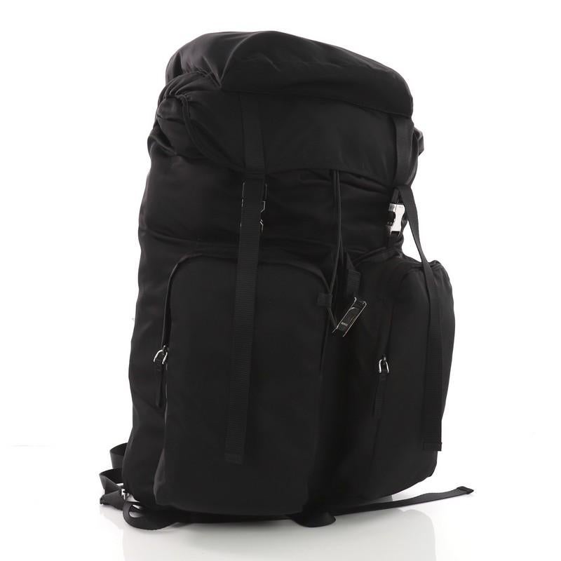 Black Prada Double Pocket Buckle Backpack Tessuto Large