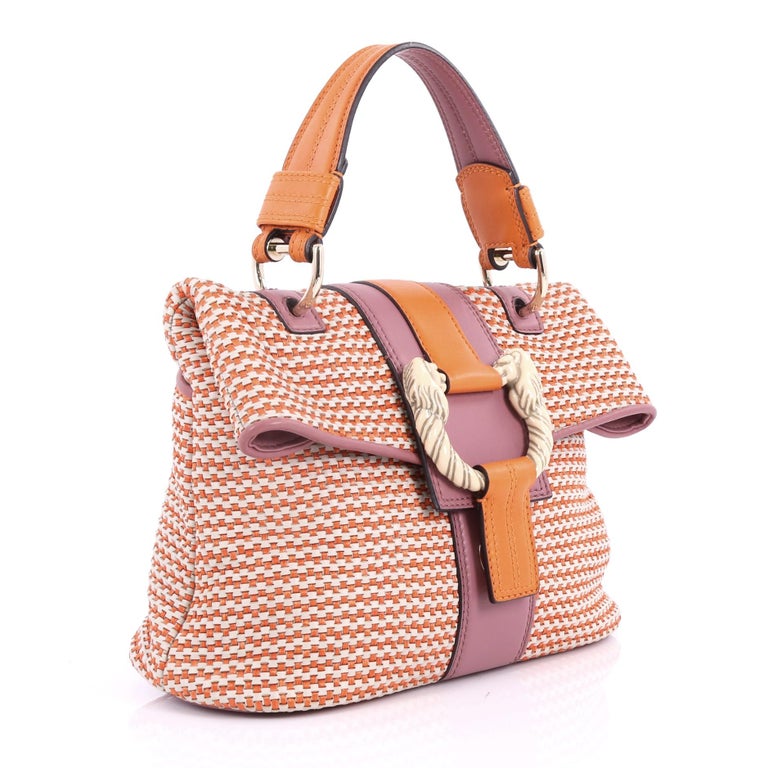 Bvlgari Leoni Top Handle Bag Woven Straw with Leather Medium at 1stDibs