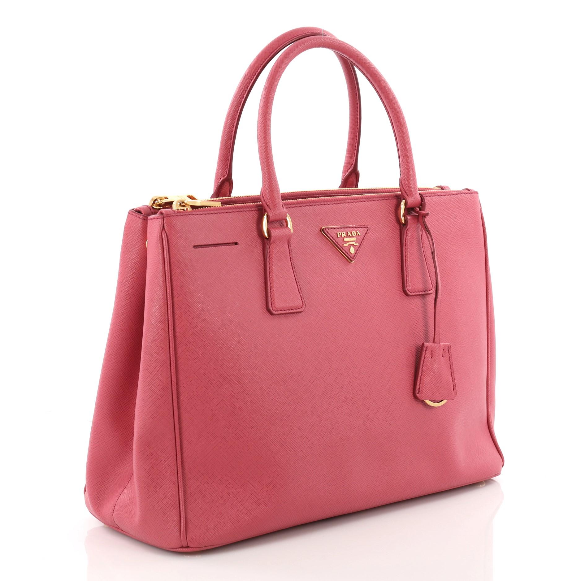 Pink Prada Double Zip Lux Tote Saffiano Leather Medium