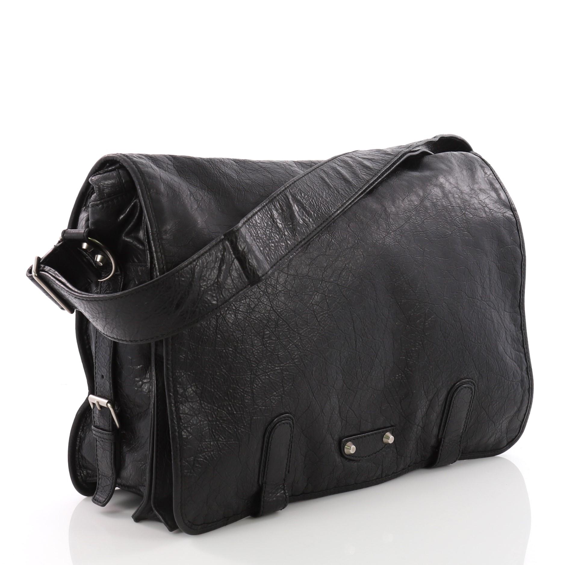 Black Balenciaga Utility Classic Studs Messenger Bag Leather