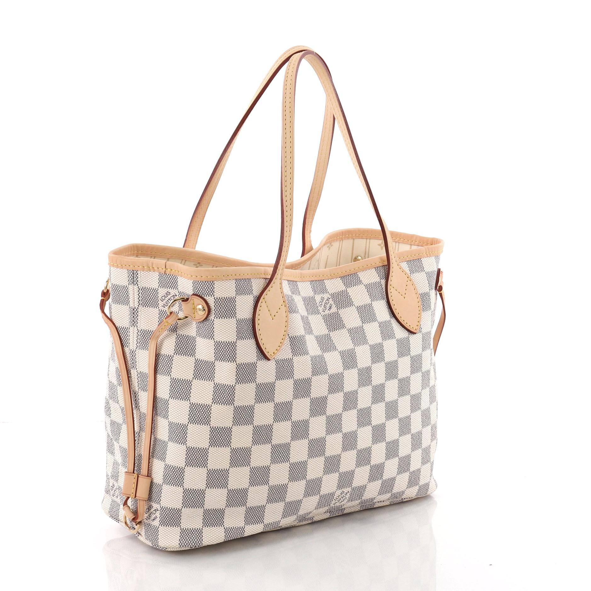 Beige  Louis Vuitton Neverfull Tote Damier PM