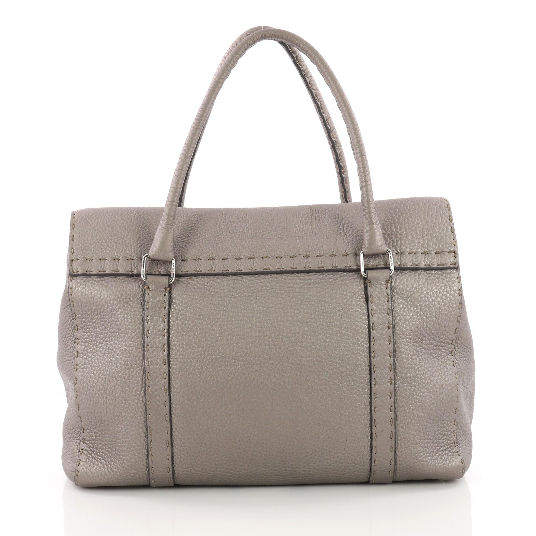 Fendi Selleria Linda Satchel Pebbled Leather Large In Good Condition In NY, NY