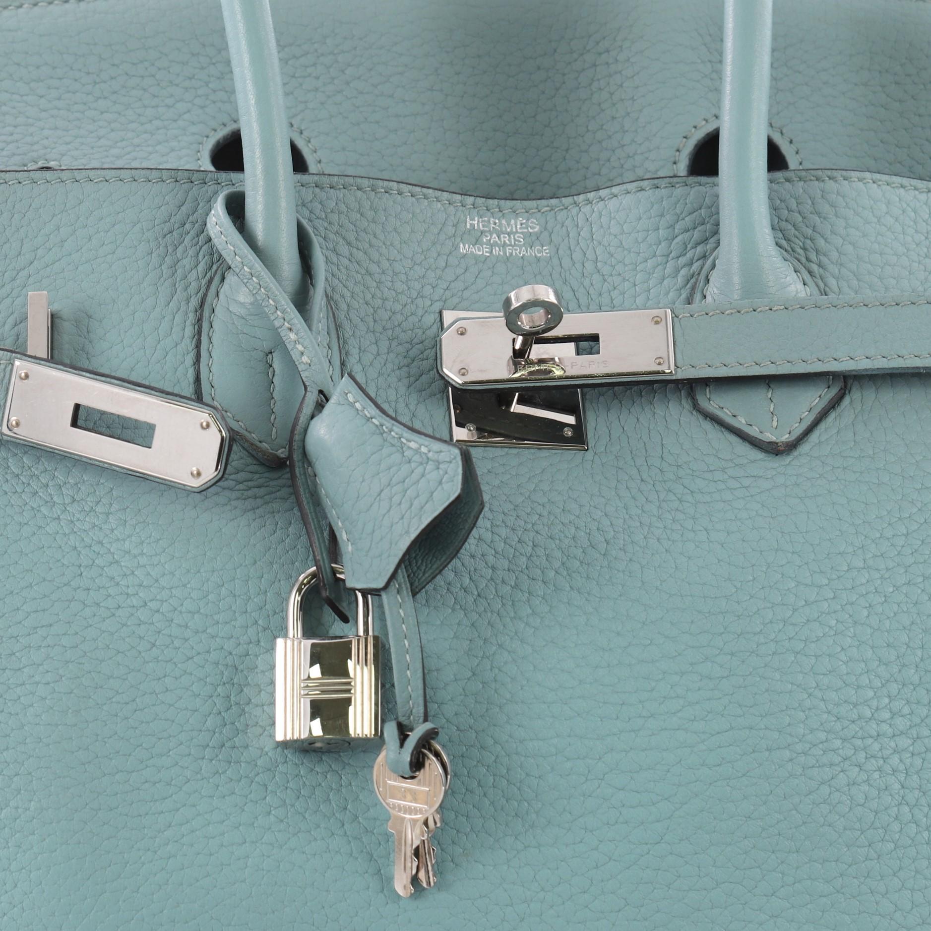 Hermes Birkin Handbag Ciel Clemence with Palladium Hardware 35 5