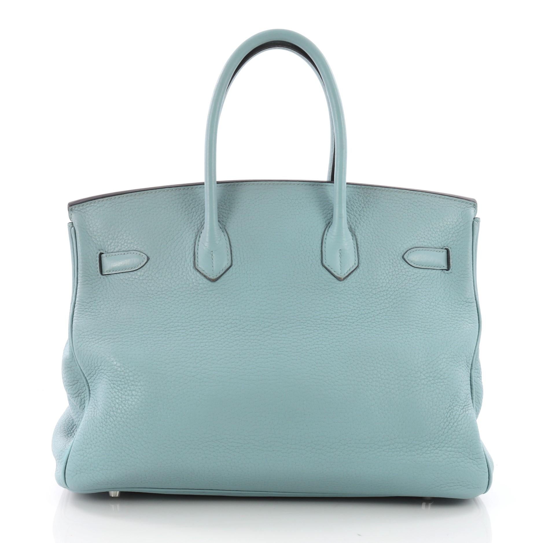 Hermes Birkin Handbag Ciel Clemence with Palladium Hardware 35 In Good Condition In NY, NY